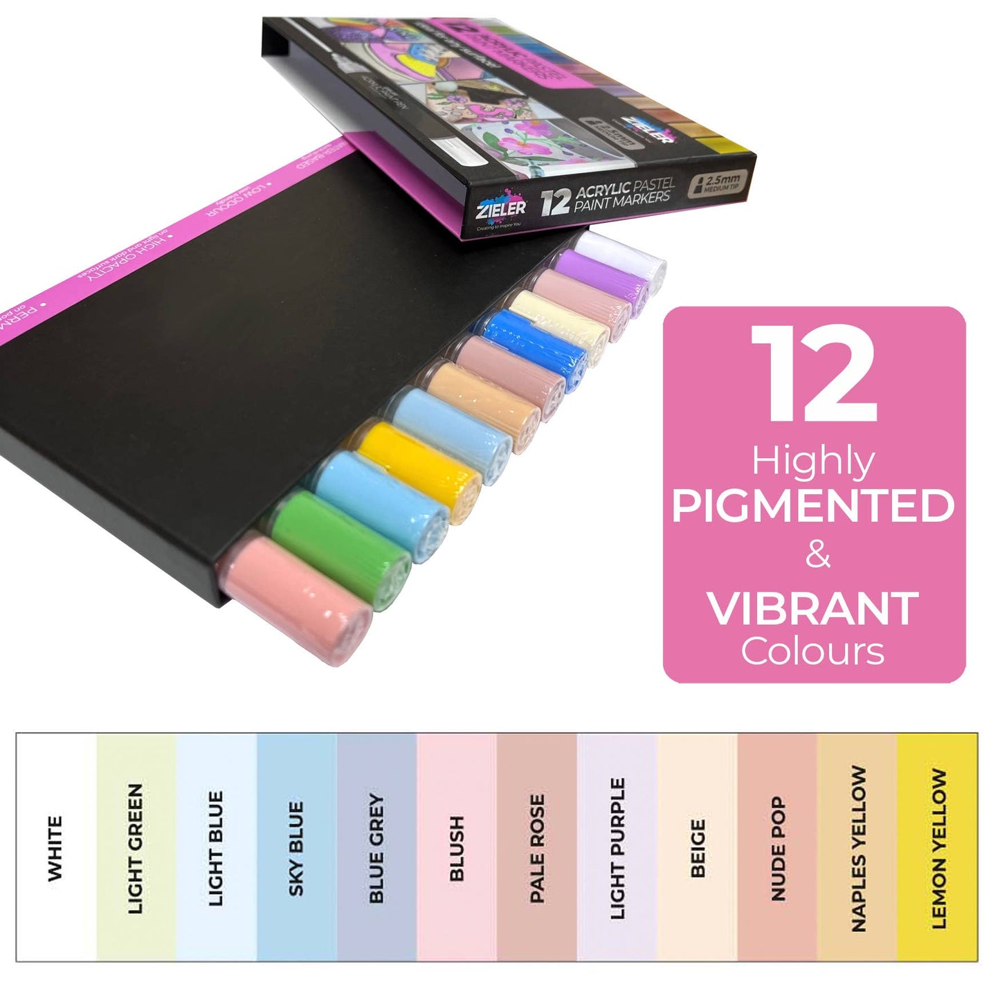 Pennarelli per pittura acrilica punta media 2,5 mm pastello set di 12